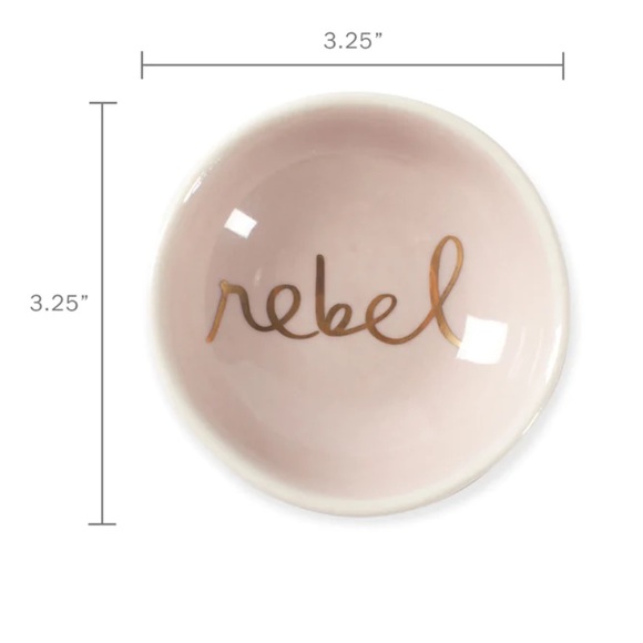“rebel” artful metallic gold lettering & border round ceramic trinket tray-NWT - Picture 3 of 10